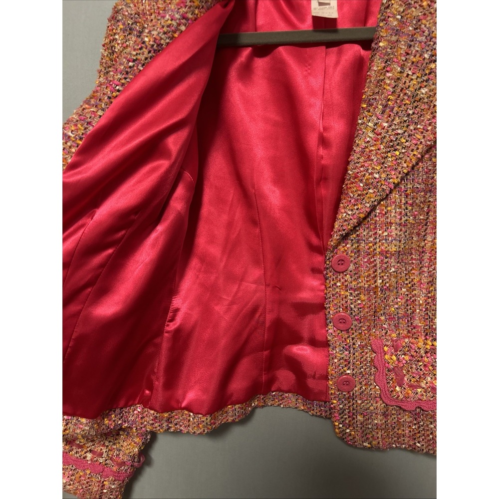 Vintage Althuser Womans 100% Silk Button Up ‎ Tweed Blazer Lined Pink Size 2 - Picture 9 of 16